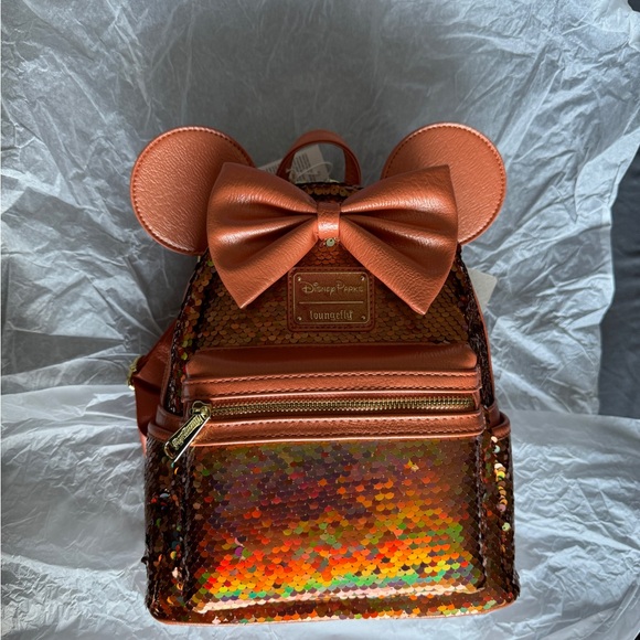 Loungefly Disney Minnie Mouse Orange Peach Punch Sequined Mini Backpack - Picture 7 of 7